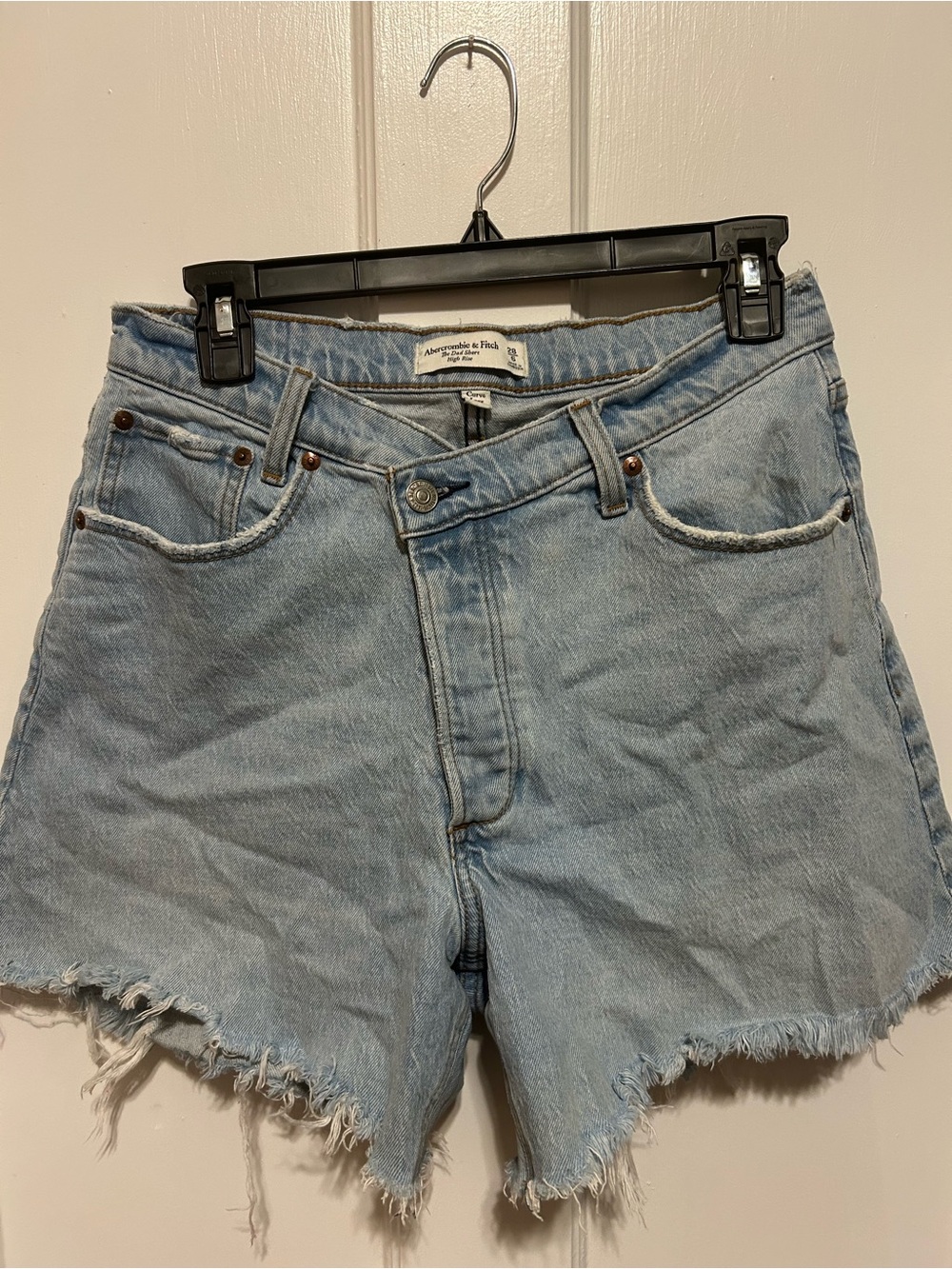 Abercrombie & Fitch Light Blue Raw Hem Denim Shorts Curve Love